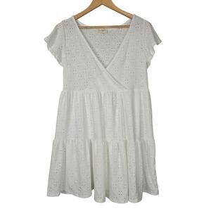 Jessica Simpson Dress Womens XL White Eyelet Tiered Babydoll Short Sleeve Summer